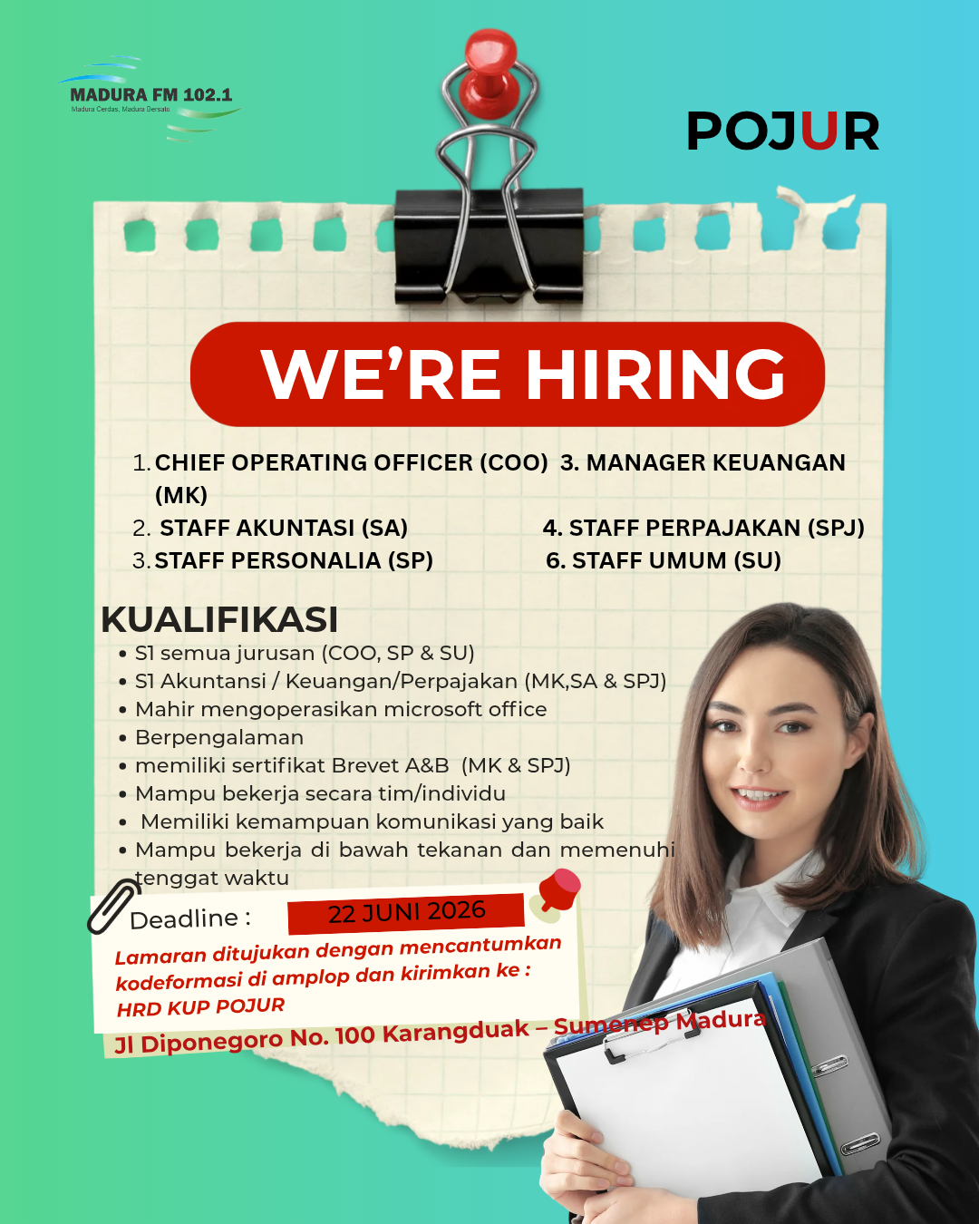 Lowongan Kerja KUP POJUR Sumenep Terbaru Juni 2026, Cek Posisi dan Syaratnya!